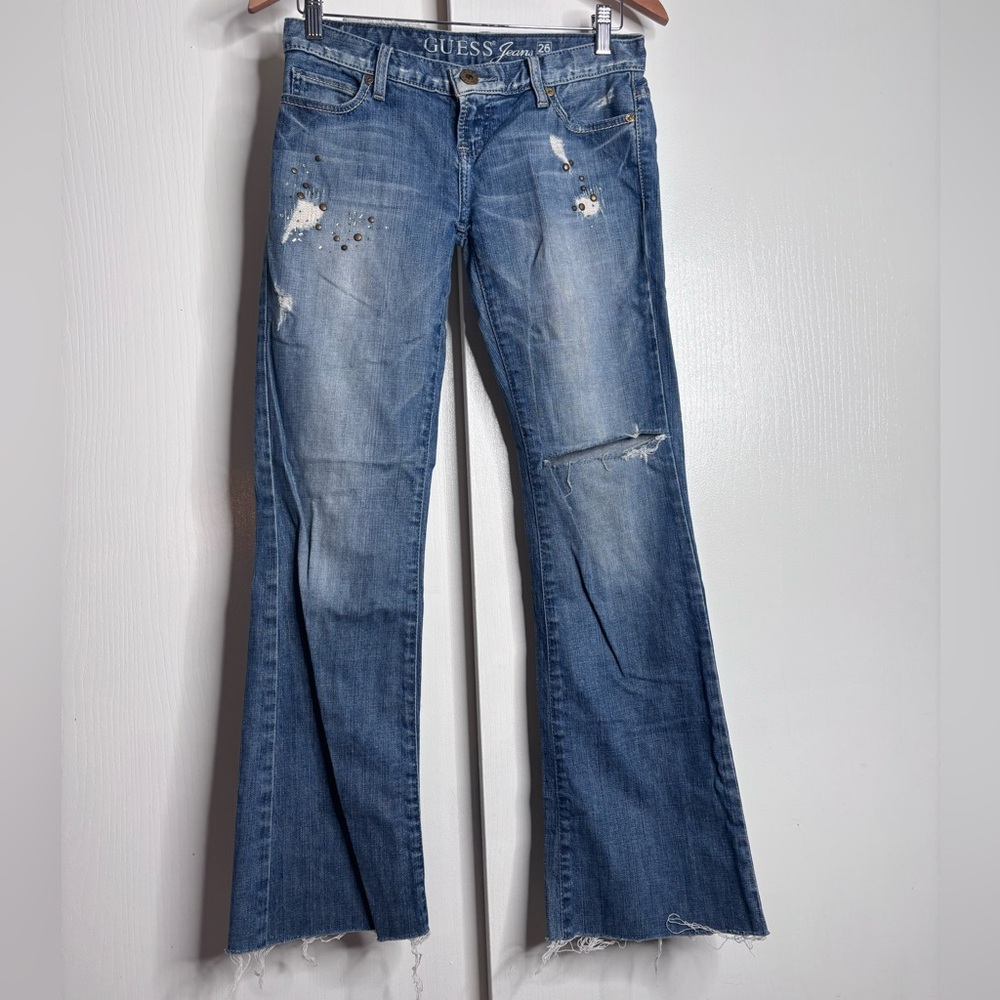 Guess Jeans Distressed Flare Denim | Size 26 | Stud Detail Y2K
